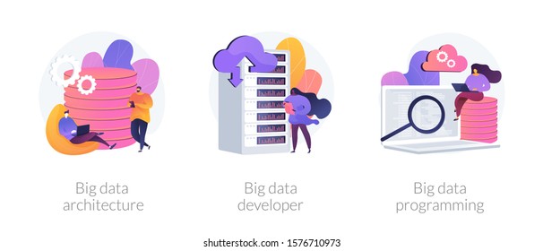 Large amount of information processing technology icons set. Big data architecture, big data developer, big data programming metaphors. Vector isolated concept metaphor illustrations