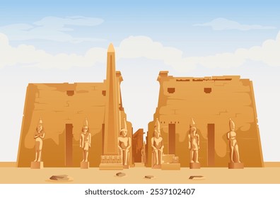 Un Grande complejo de templo egipcio antiguo - Templo de Luxor - Ilustración de stock como archivo JPG 