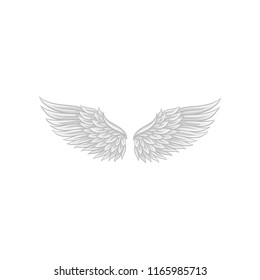 Large angel wings with gray feathers. Flat vector element for poster, greeting card or mobile app