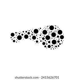 A large angle grinder symbol in the center made in pointillism style. The center symbol is filled with black circles of various sizes. Vector illustration on white background