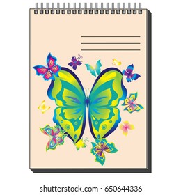 A large arrangement of butterflies to print on any accessories and stationery. A group of butterflies gradient colors and different sizes are printed on the Notepad. Vector.