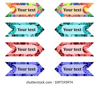 Large arrow with space to place text in different colors for use in graphic design