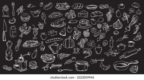 Large assembly of various dishes and products - Vector illustration