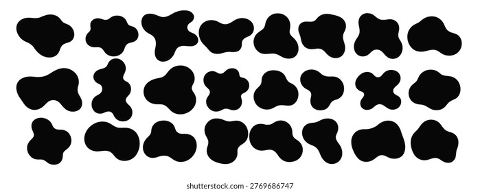 Large assortment of unique black blob shapes displayed, vector illustration.