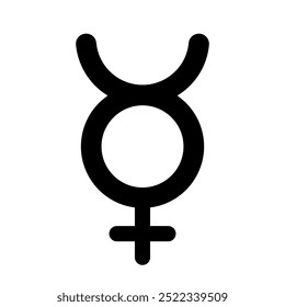 A large astrological mercury symbol in the center. Isolated black symbol