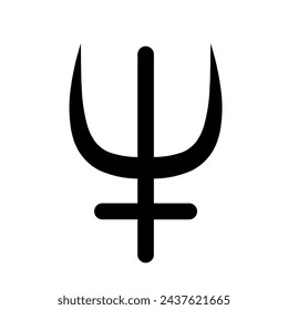 A large astrological neptune symbol in the center. Isolated black symbol