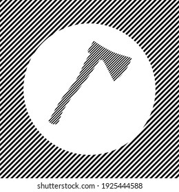 A large ax symbol in the center as a hatch of black lines on a white circle. Interlaced effect. Seamless pattern with striped black and white diagonal slanted lines