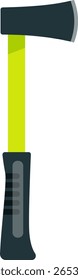 Large axe with fiberglass handle and non slip grip perfect for cutting wood, performing forestry work, or using during camping trips, depicted in a minimalist and informative style