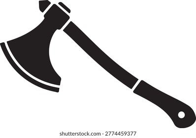 A large axe with a long handle and a curved blade isolated on transparent background