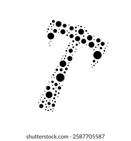 A large axe symbol in the center made in pointillism style. The center symbol is filled with black circles of various sizes. Vector illustration on white background