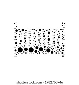 A large baby cot symbol in the center made in pointillism style. The center symbol is filled with black circles of various sizes. Vector illustration on white background