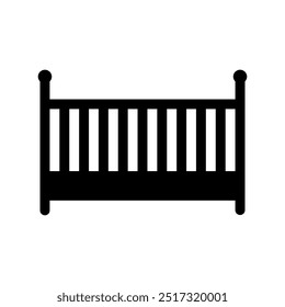 A large baby cot symbol in the center. Isolated black symbol
