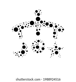 A large baby mobile in the center made in pointillism style. The center symbol is filled with black circles of various sizes. Vector illustration on white background