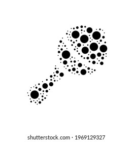 A large baby rattle symbol in the center made in pointillism style. The center symbol is filled with black circles of various sizes. Vector illustration on white background