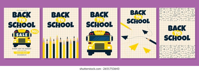Large Back to School Poster Collection with Education Elements Vector.