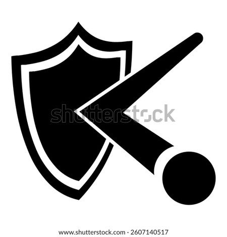 A large ball bounces off the shield symbol in the center. Isolated black symbol