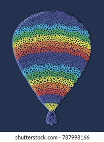 A large balloon. Abstraction filled circles. Embroidered lace applique. Color vector on black background