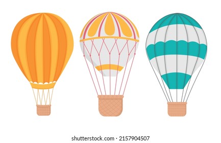 Large balloon with a basket for flights. Doodle flat clipart. All objects are repainted.