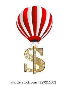 large balloon lifts the symbol of dollar upwards, vector illustration