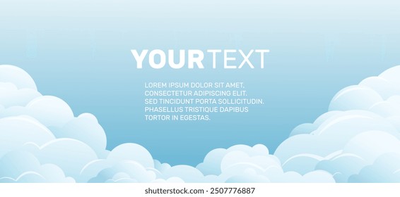large banner or website page with sky and white clouds and text in the middle