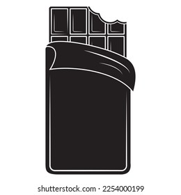 Barra grande de chocolate mordido en un paquete, esténcil negro, icono aislado de silueta de ilustración vectorial