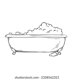 Large bathtub with soapy foam. Vector illustration.