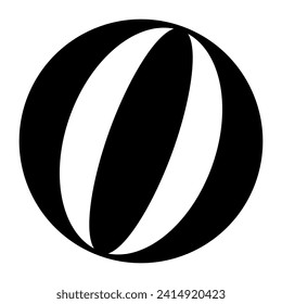 A large beach ball symbol in the center. Isolated black symbol