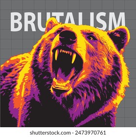 a large bear roaring with four vector color tones
