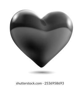 Large beautiful black heart with glares and soft shadow, isolated on white background