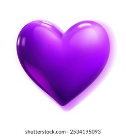 Large beautiful purple heart with glares and soft shadow, isolated on white background