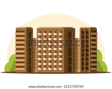 Large beautiful residential complex against the backdrop of trees. Vector graphics