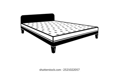 large bed with mattress, black isolated silhouette