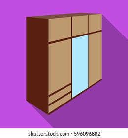 A large bedroom wardrobe with mirror and lots of drawers and cells.Bedroom furniture single icon in flat style vector symbol stock illustration.