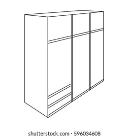 A large bedroom wardrobe with mirrow and lots of drawers and cells.Bedroom furniture single icon in outline style vector symbol stock illustration.
