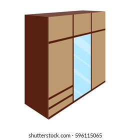 A large bedroom wardrobe with mirrow and lots of drawers and cells.Bedroom furniture single icon in cartoon style vector symbol stock illustration.