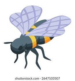 Large bee with spread wings is flying and preparing to pollinate flowers