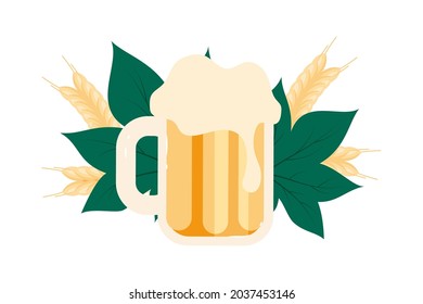 Large beer glass from Munich brewery flat concept vector illustration. Tasting beer served at Oktoberfest isolated 2D cartoon sticker on white for web design. Traditional taste creative idea