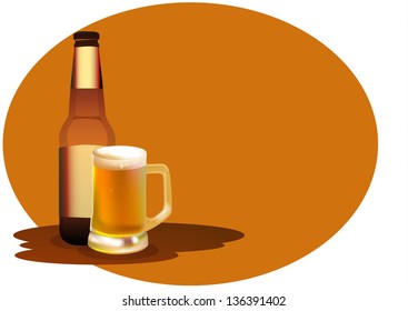 Large beer mug and bottle. Vector