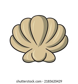 Large beige seashell, marine life, vector illustration in cartoon style on a white background
