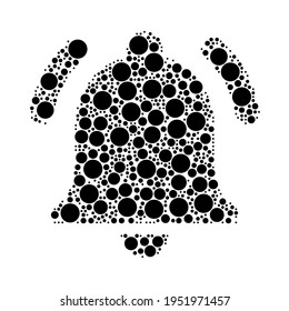 A large bell symbol in the center made in pointillism style. The center symbol is filled with black circles of various sizes. Vector illustration on white background