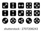 Large big screen display icon set. Compact, scalability, arrow mark, full screen, display screen size inch, Minimize and maximize, small and big display lcd line icons vector isolated illustration.