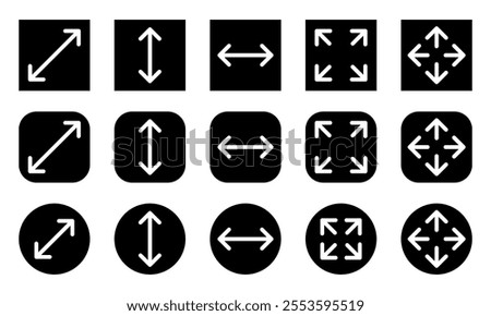 Large big screen display icon set. Compact, scalability, arrow mark, full screen, display screen size inch, Minimize and maximize, small and big display lcd line icons vector isolated illustration.