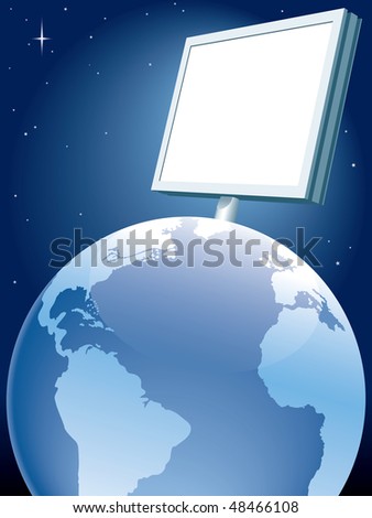 Large billboard is standing on earth globe. The base map is from Central Intelligence Agency Web site.