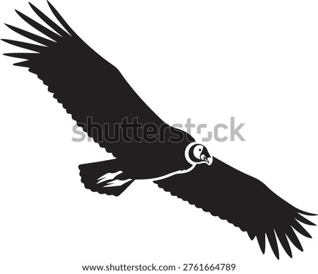 Large bird of prey soaring, huge wingspan. Vulture symbol, majestic flight, graphic design element.