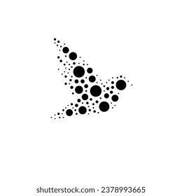 A large bird symbol in the center made in pointillism style. The center symbol is filled with black circles of various sizes. Vector illustration on white background