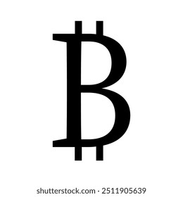 A large bitcoin symbol in the center. Isolated black symbol