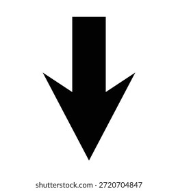 A large black arrow pointing downwards on a clean white background, used as a symbol or icon for navigation, direction, or guidance in various digital or print designs.