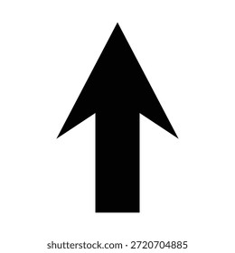 Uma grande seta preta apontando para cima em um fundo branco limpo, simbolizando crescimento, progresso e motivação, perfeito para uso em design gráfico, apresentações e mídia digital.