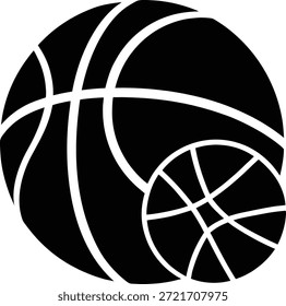 Basquete preto grande com basquete pequeno dentro no jogo de esporte de fundo branco