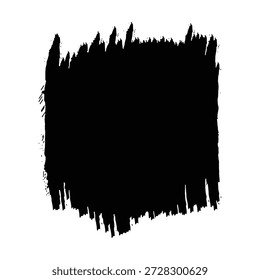 Ein großer schwarzer Pinselstrich auf weißem Hintergrund, der ein fettgedrucktes und dramatisches visuelles Element erzeugt. Der Pinselstrich ist rau und strukturiert, mit sichtbaren Fasern und unregelmäßigen Kanten. Der Kontrast zwischen der schwarzen Markierung und dem weißen Hintergrund ist stark und aufmerksam, sodass dieses Bild für den Einsatz in einer Vielzahl von Design- und Kunstanwendungen geeignet ist.